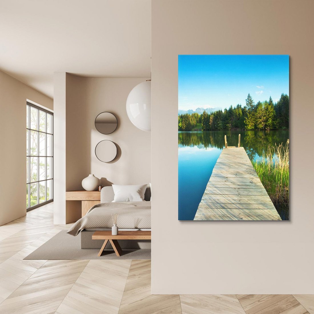 Obraz na płótnie 70x100 - Jezioro w lesie: Ucieczka do natury - jezioro, las