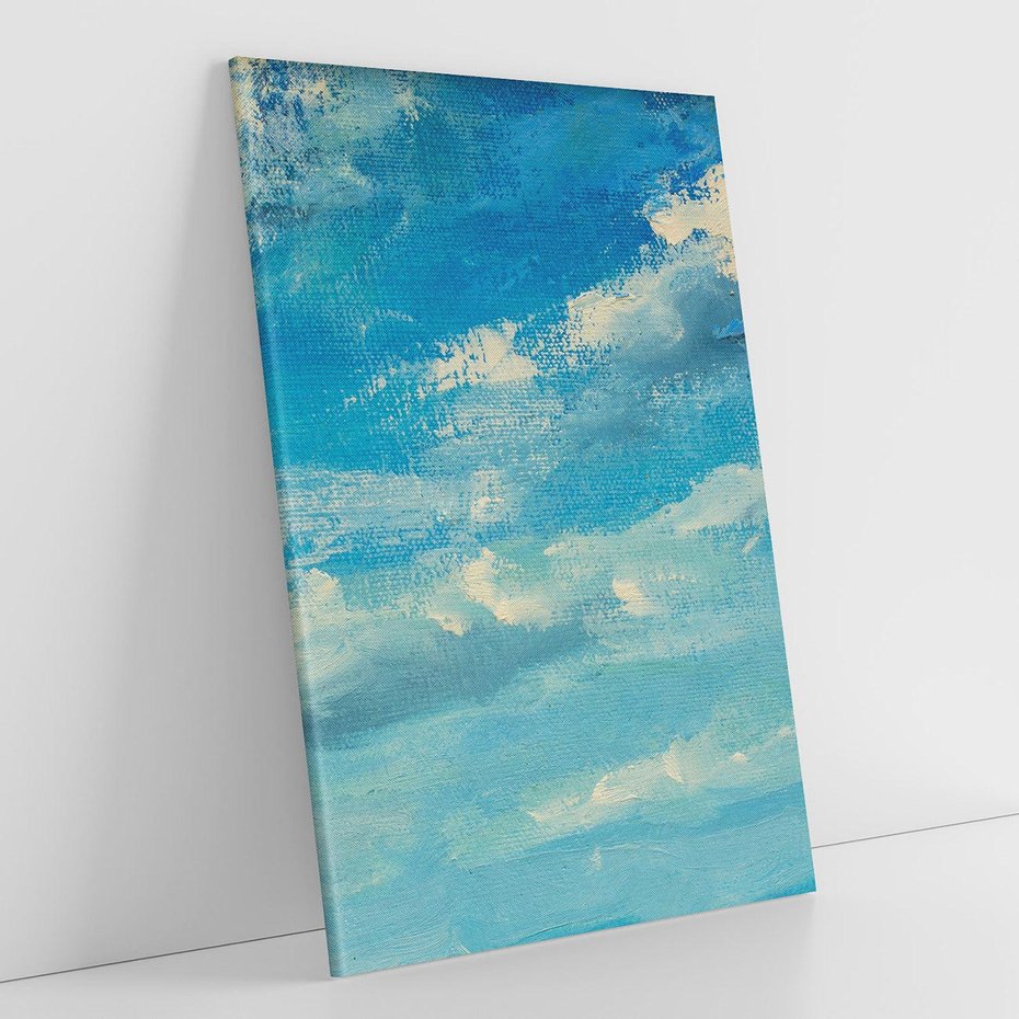 Obraz na płótnie 50x70 - Oddechy niebiańskiej materii - olejny obraz, smugi farby przypominają obłoki na błękitnym niebie