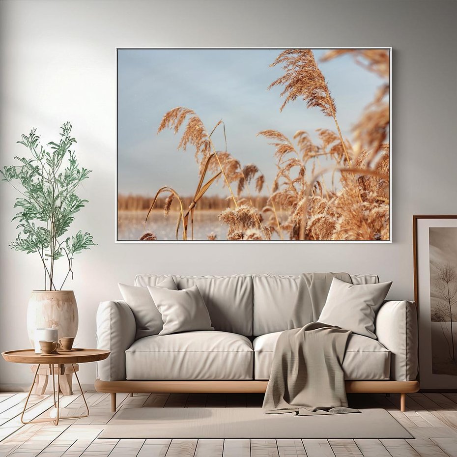 Obraz w ramie 120x80 - Wyraz Stylu - trawy, boho - rama biała