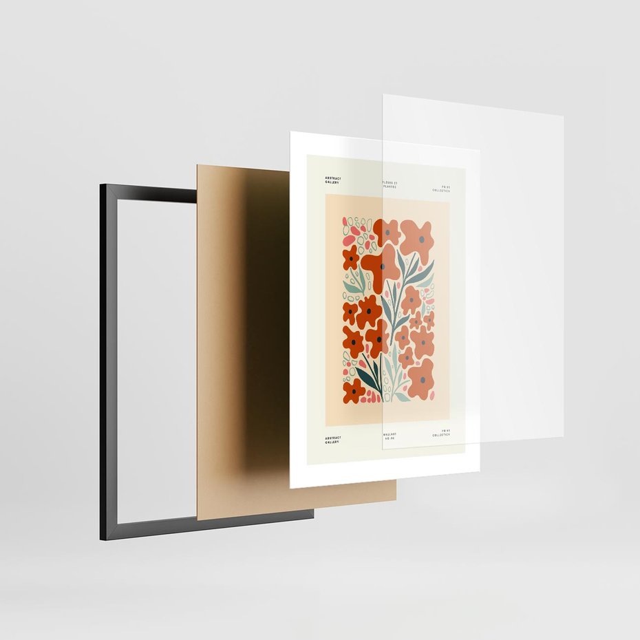Plakat w ramie 30x40 - Refleksje Kolorowych Tajemnic - kwiaty, kompozycja - rama czarna