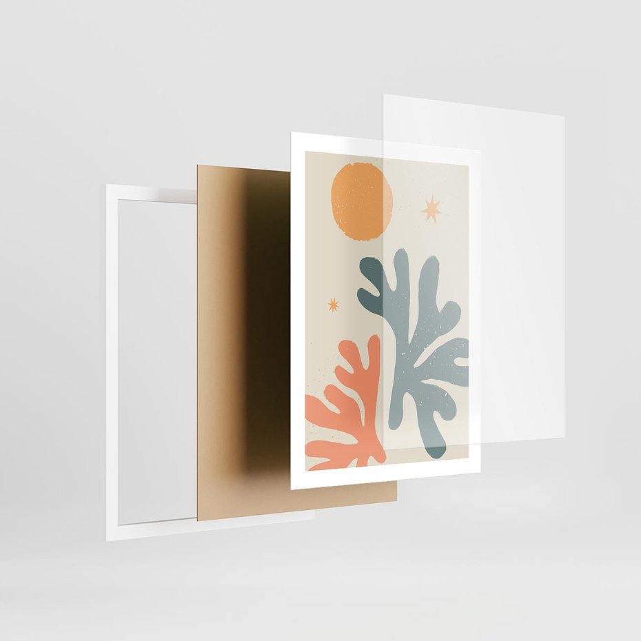 Plakat w ramie 50x70 - Inspirująca Równowaga - boho formy, kształty - rama biała