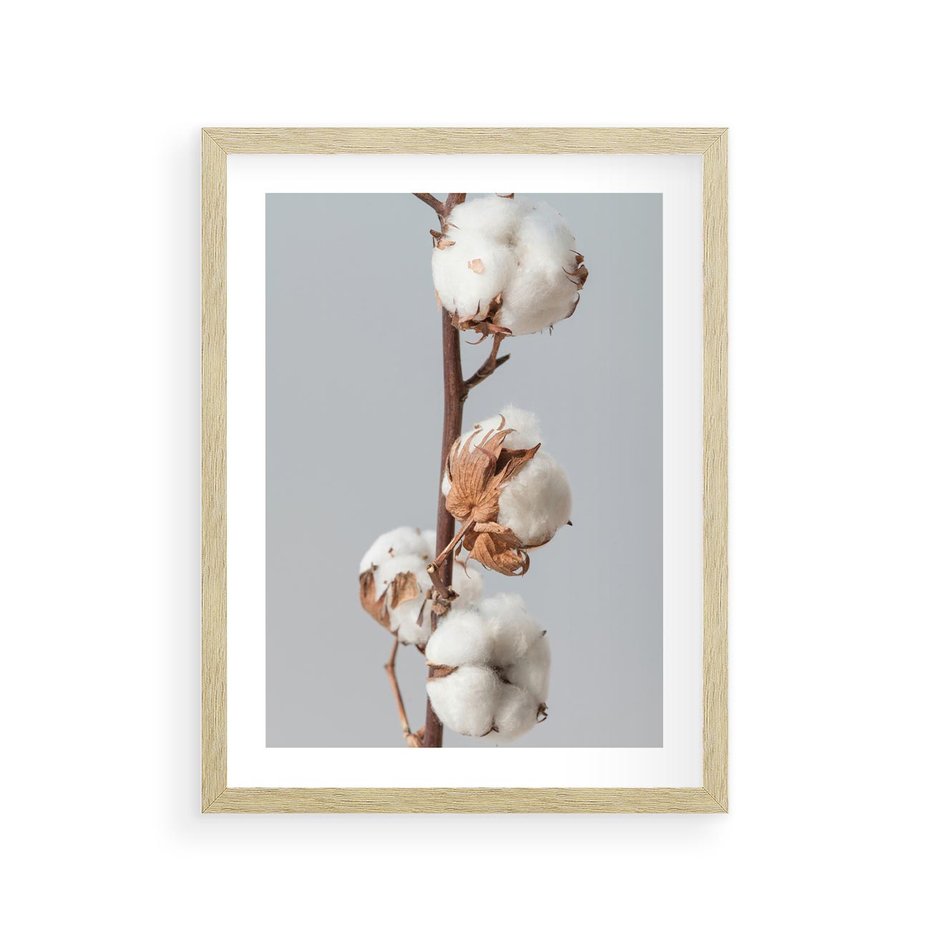 Plakat w ramie 30x40 - Bawełniana boho miękkość - bawełna, boho - rama drewno