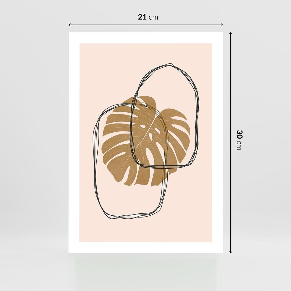 Plakat bez ramy 21x30 - Liście w Beżowym Minimalizmie - minimalistyczny obraz, liście monstery