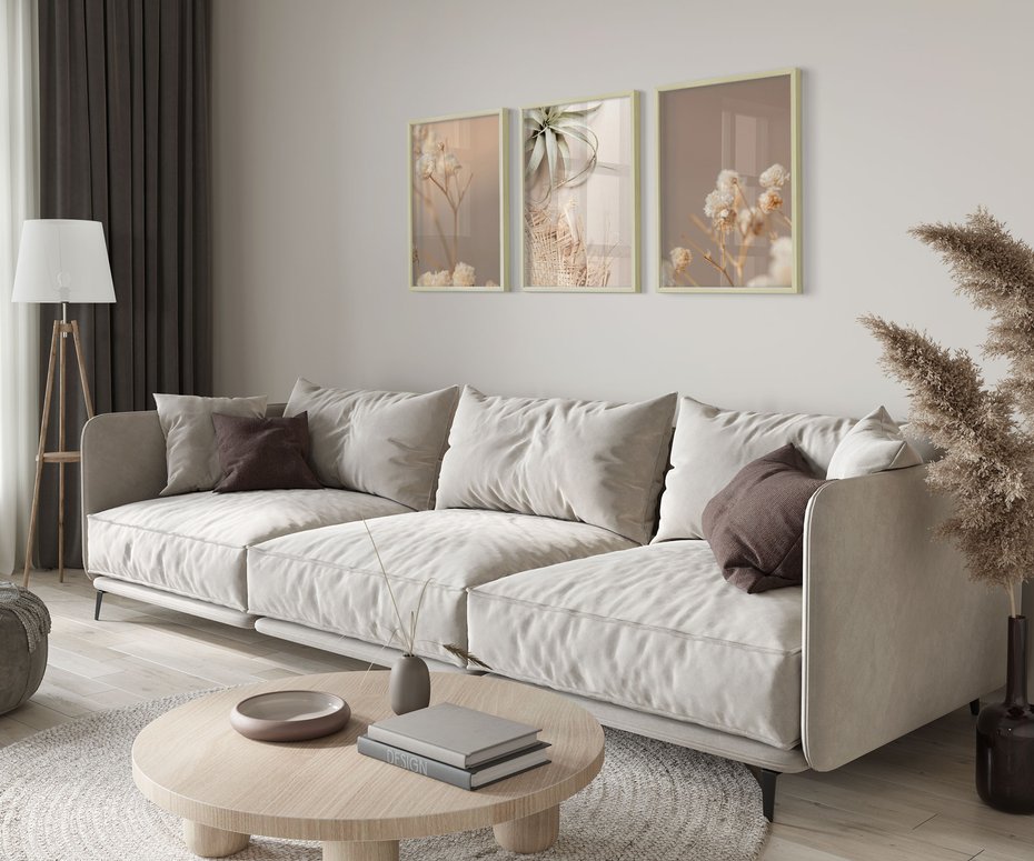 Zestaw obrazy w ramie 40x50 galeria - Suszone, kwiaty, boho - rama drewno