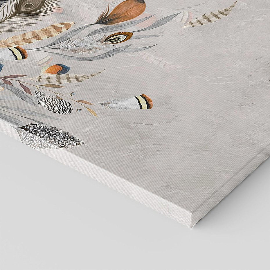 Obraz na płótnie 30x30 - Sploty losu na płótnie - kompozycja boho piór, indiańskie pióra