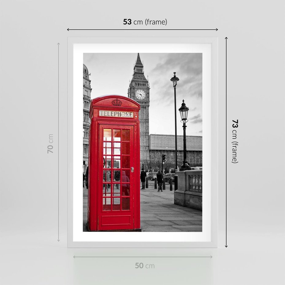 Plakat w ramie 50x70 - Budka w Londynie - Londyn, budka - rama biała