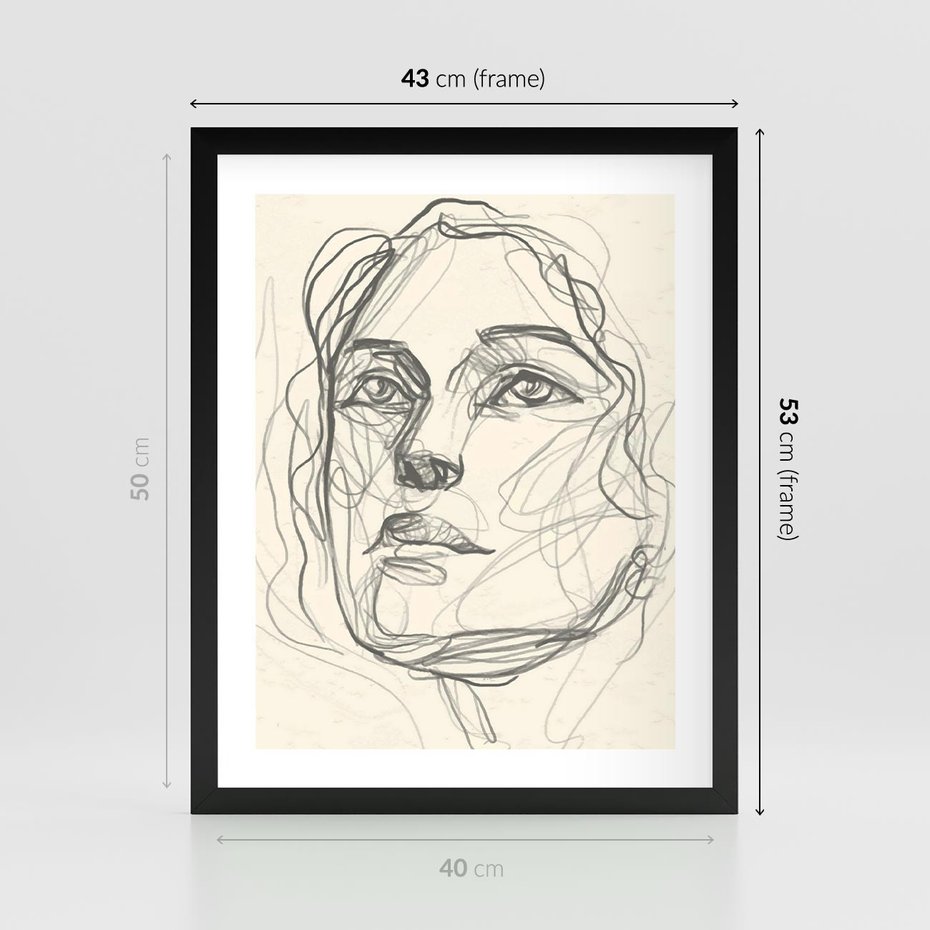 Plakat w ramie 40x50 - Konturem Uchwycone - plakat, minimalistyczny szkic - rama czarna