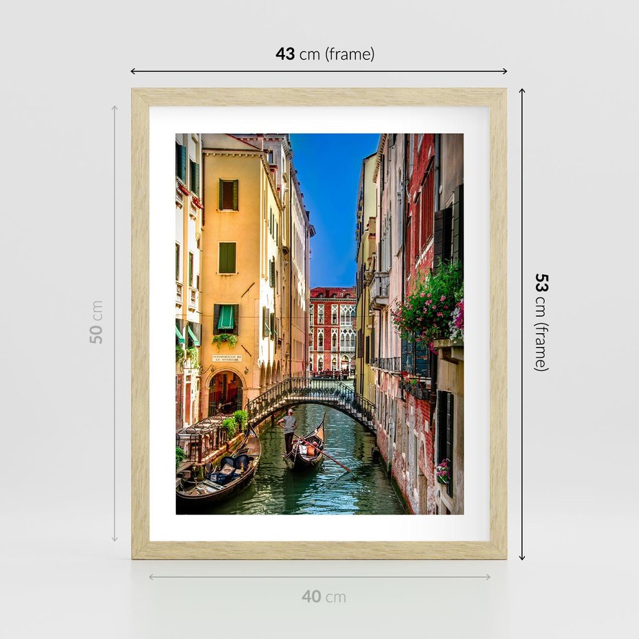 Plakat w ramie 40x50 - Romantyczna Gondola - Wenecja, gondola - rama drewno