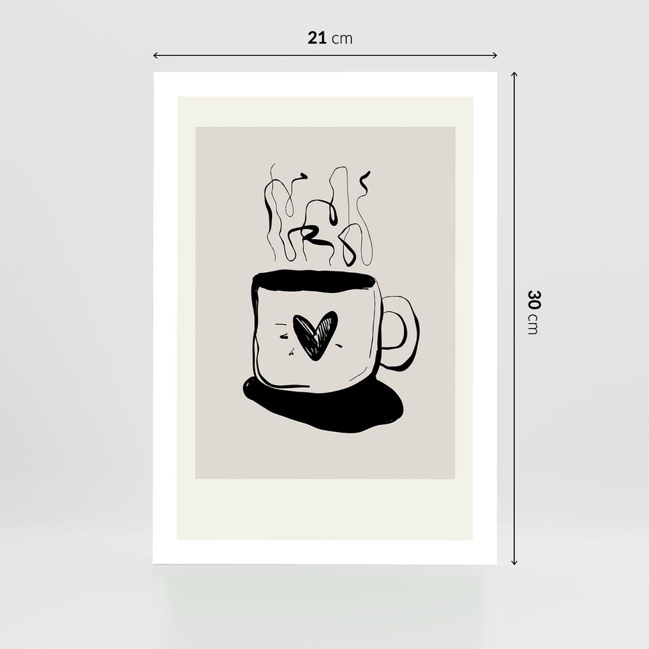 Plakat bez ramy 21x30 - Grafika Kubka w Czerni i Bieli - kubek, grafika