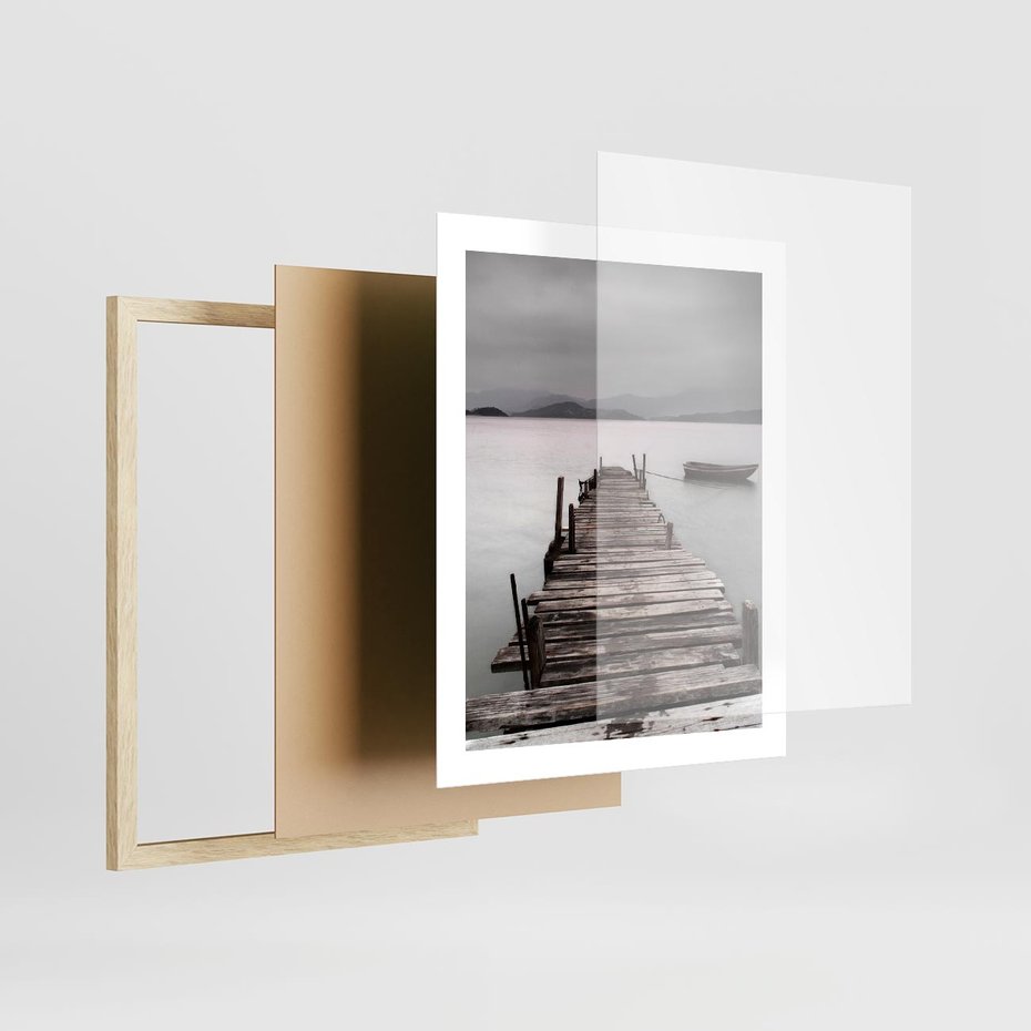 Plakat w ramie 40x50 - Spokój nad Jeziorem - pomost, jezioro - rama drewno