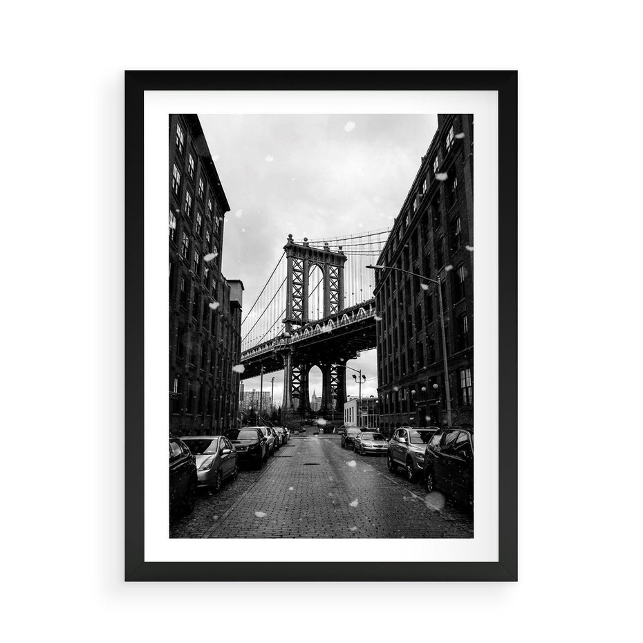 Plakat w ramie 50x70 - Ikona Miasta - Nowy Jork, most - rama czarna