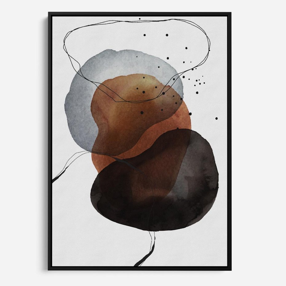 Obraz w ramie 50x70 - Kolorowe Wizje - abstrakcyjne plamy akwarelowe, czarny szkic - rama czarna