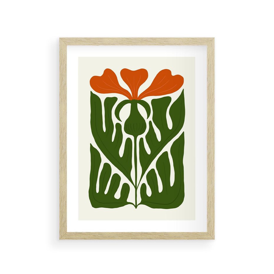 Plakat w ramie 30x40 - Minimalistyczny Urok Kwiatu - kwiat, sztuka nowoczesna - rama drewno