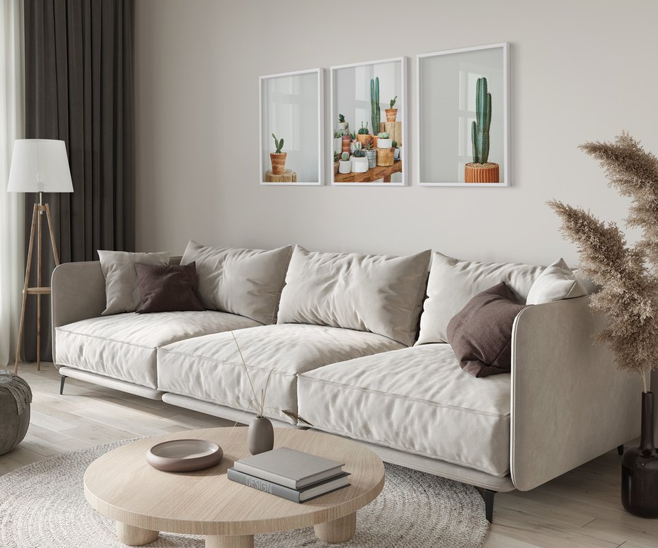 Zestaw obrazy w ramie 30x40 galeria - Kaktusy, w, doniczkach, boho - rama biała