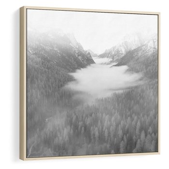 Obraz w ramie 80x80 - Szare Góry - zamglony krajobraz, las - rama drewno