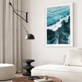 Plakat w ramie 50x70 - Wibracje Oceanu - turkusowy ocean, fale - rama biała