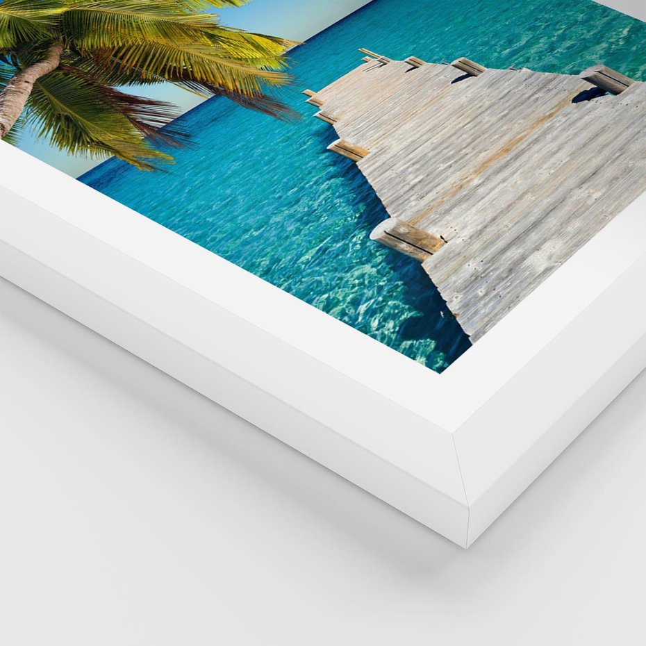 Plakat w ramie 30x40 - Hawajskie Palmy - palma, morze - rama biała