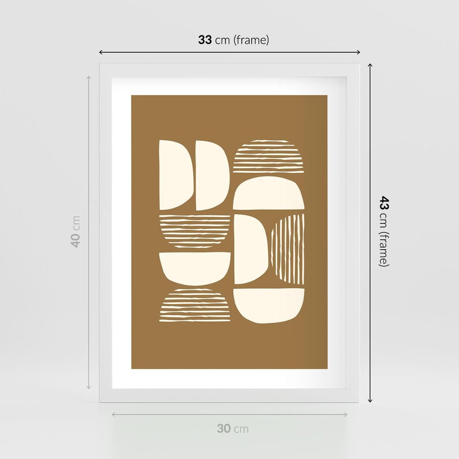 Plakat w ramie 30x40 - Wewnętrzne Spektrum - geometryczne boho kształty na brązowym, karmelowym tle - rama biała