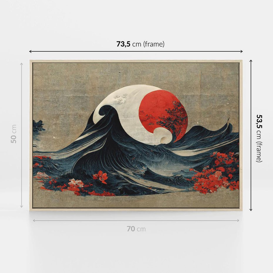 Obraz w ramie 70x50 - Requiem dla marzeń - sztuka japońska, fale oceanu - rama drewno