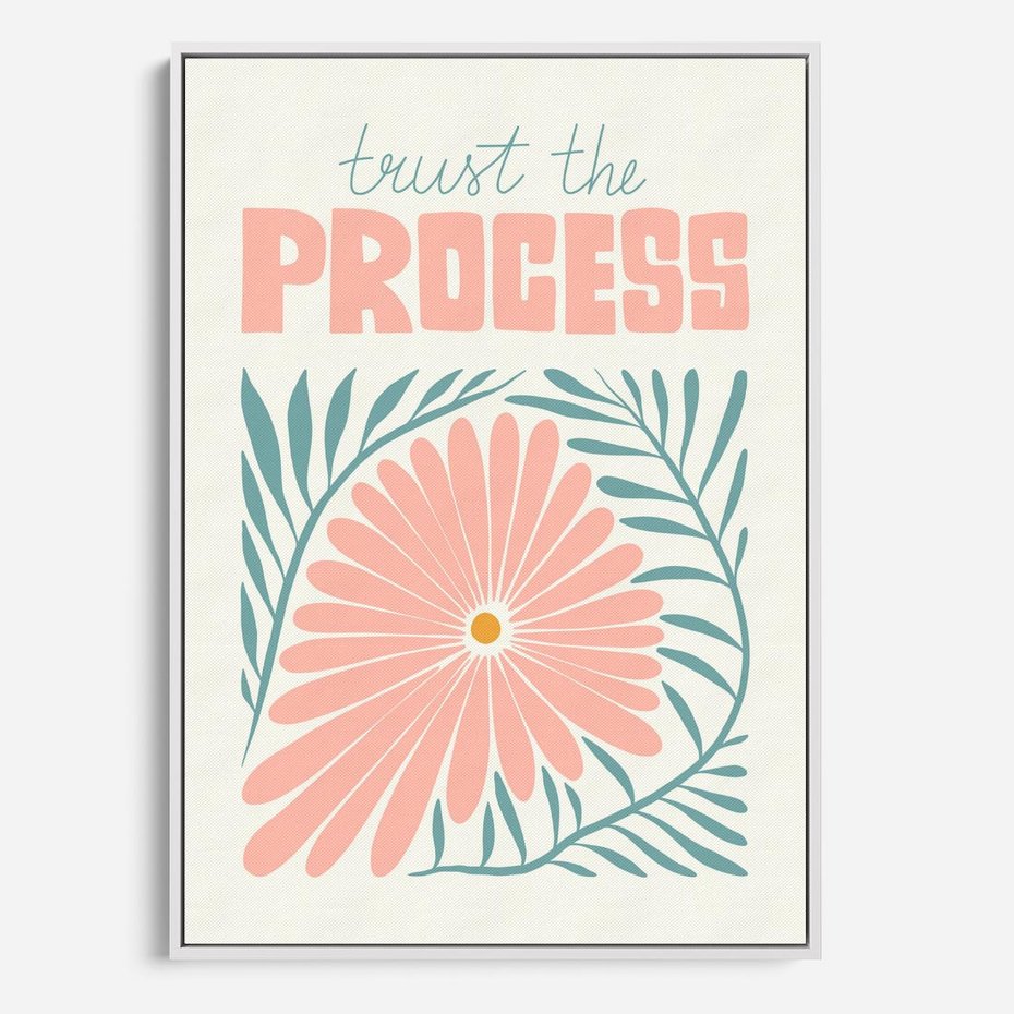 Obraz w ramie 70x100 - Symfonia Światła - typografia, pastelowa stokrotka - rama biała