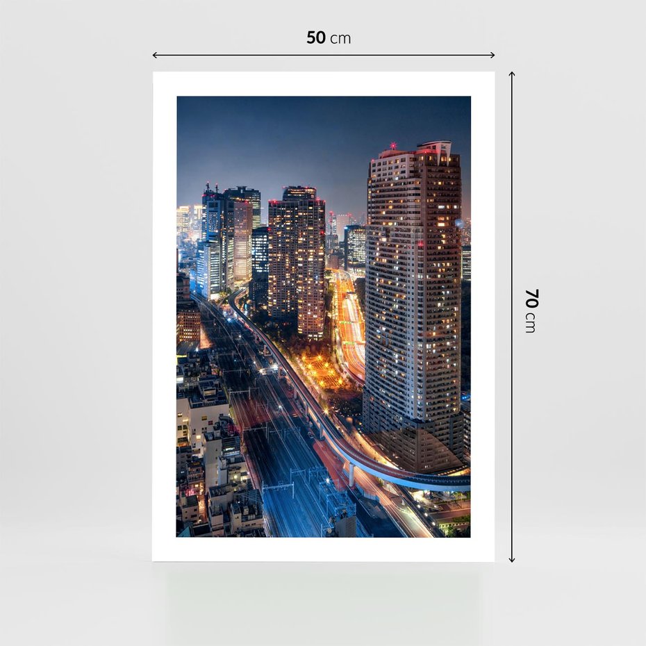 Plakat bez ramy 50x70 - Miasto nocą z wieżowcami w tle - miasto, nocą