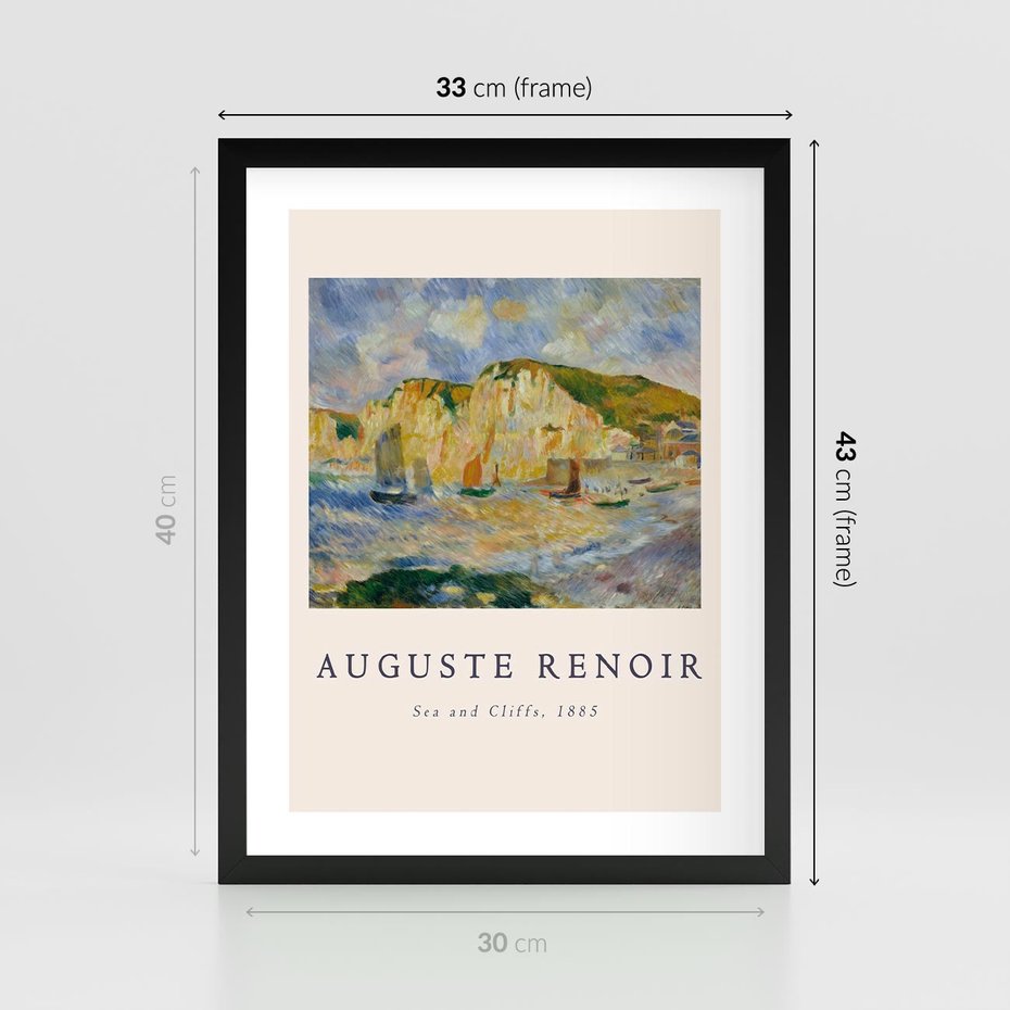 Plakat w ramie 30x40 - Plakat z Reprodukcją A. Renoira - Auguste Renoir, Morze i klify - rama czarna