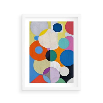 Plakat w ramie 50x70 - Tajemnicze Odbicia Czasu - abstrakcyjne geometryczne kształty, olejny obraz - rama biała