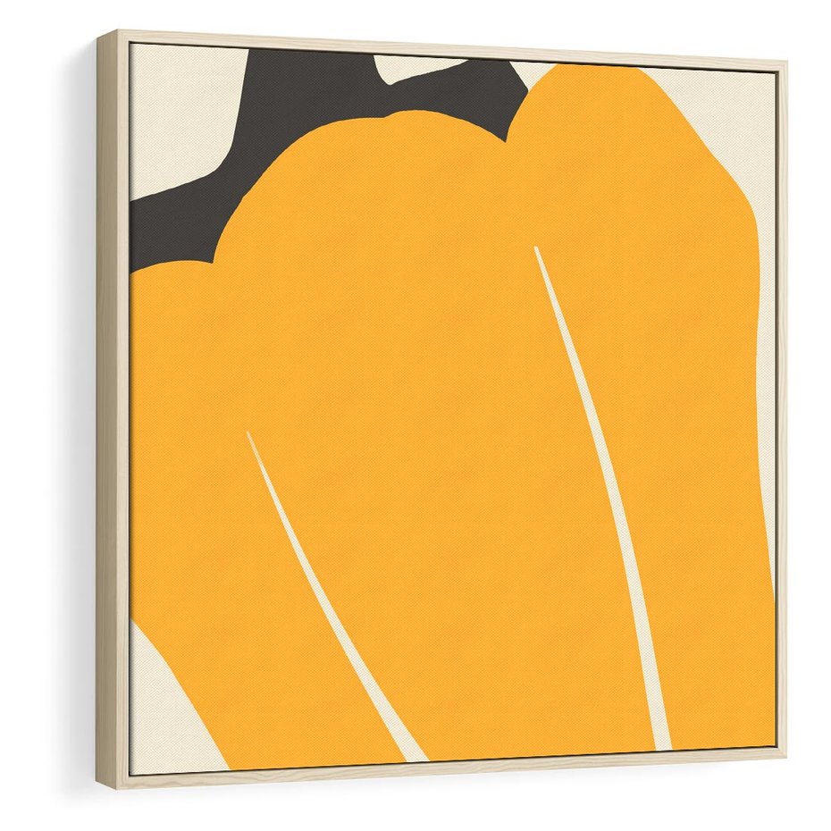 Obraz w ramie 50x50 - Migocące Formy - abstrakcyjny minimalistyczny obraz, żółta papryczka - rama drewno