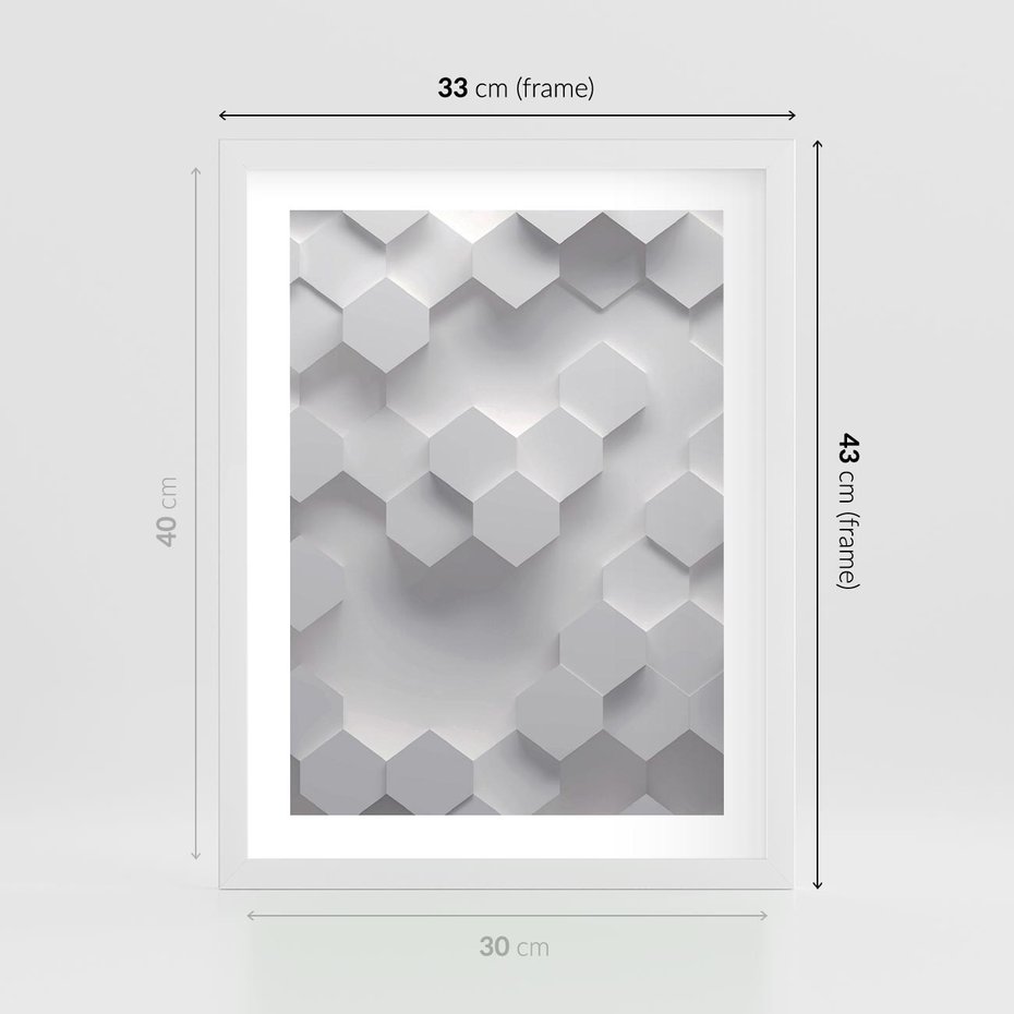 Plakat w ramie 30x40 - Kreatywna Forma - geometryczny, 3D - rama biała