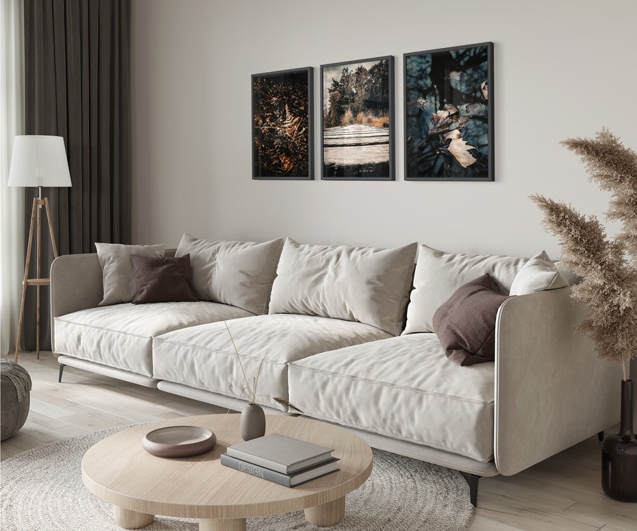 Zestaw obrazy w ramie 30x40 galeria - Jesień, pomost, liście - rama czarna