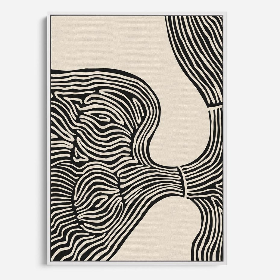 Obraz w ramie 80x120 - Harmonijne Kształty - abstrakcyjne ryciny, czarno biały - rama biała