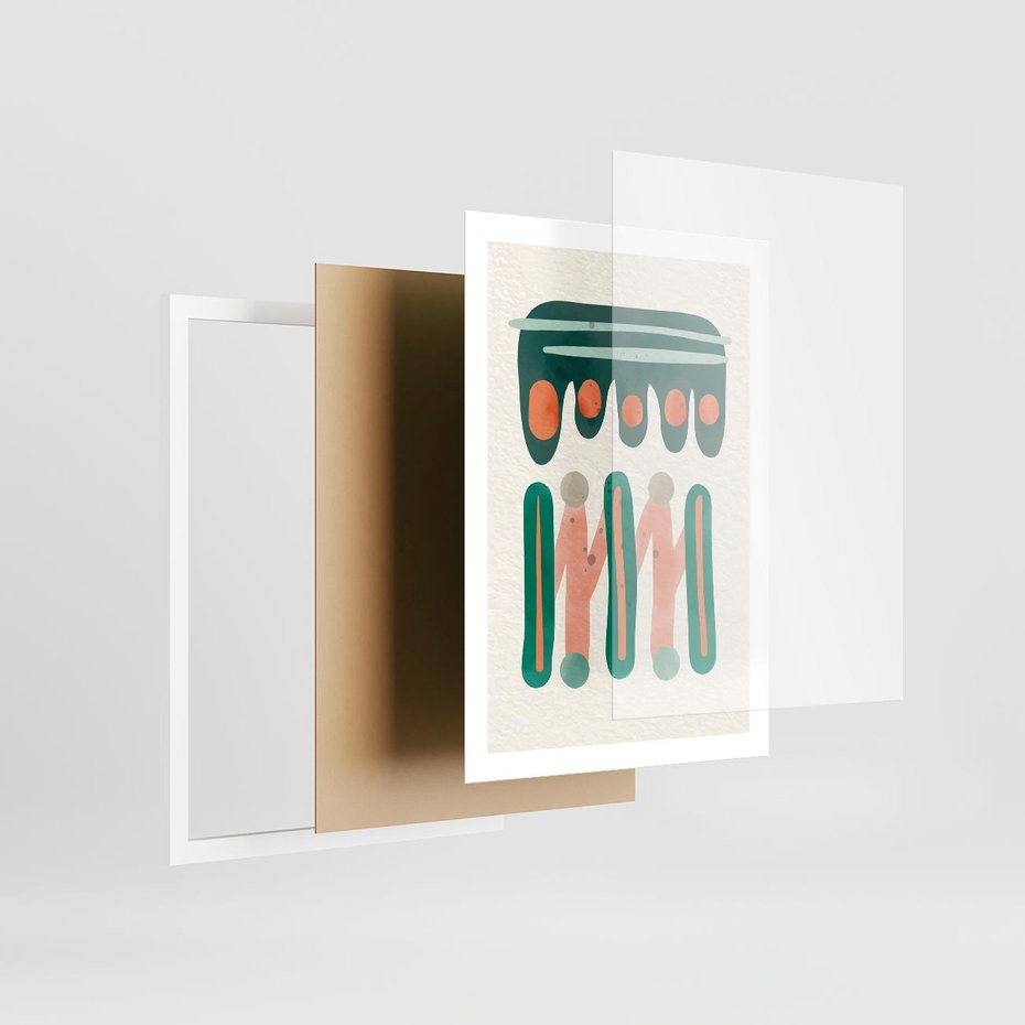 Plakat w ramie 50x70 - Zaklęte Wzory Natury - przypadkowe abstrakcyjne wzory, pomarańczowy i zielony - rama biała