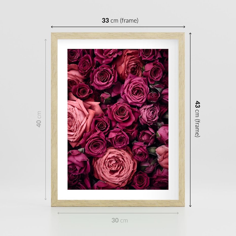 Plakat w ramie 30x40 - Róże - piękno kwiatów - róże, kwiaty - rama drewno