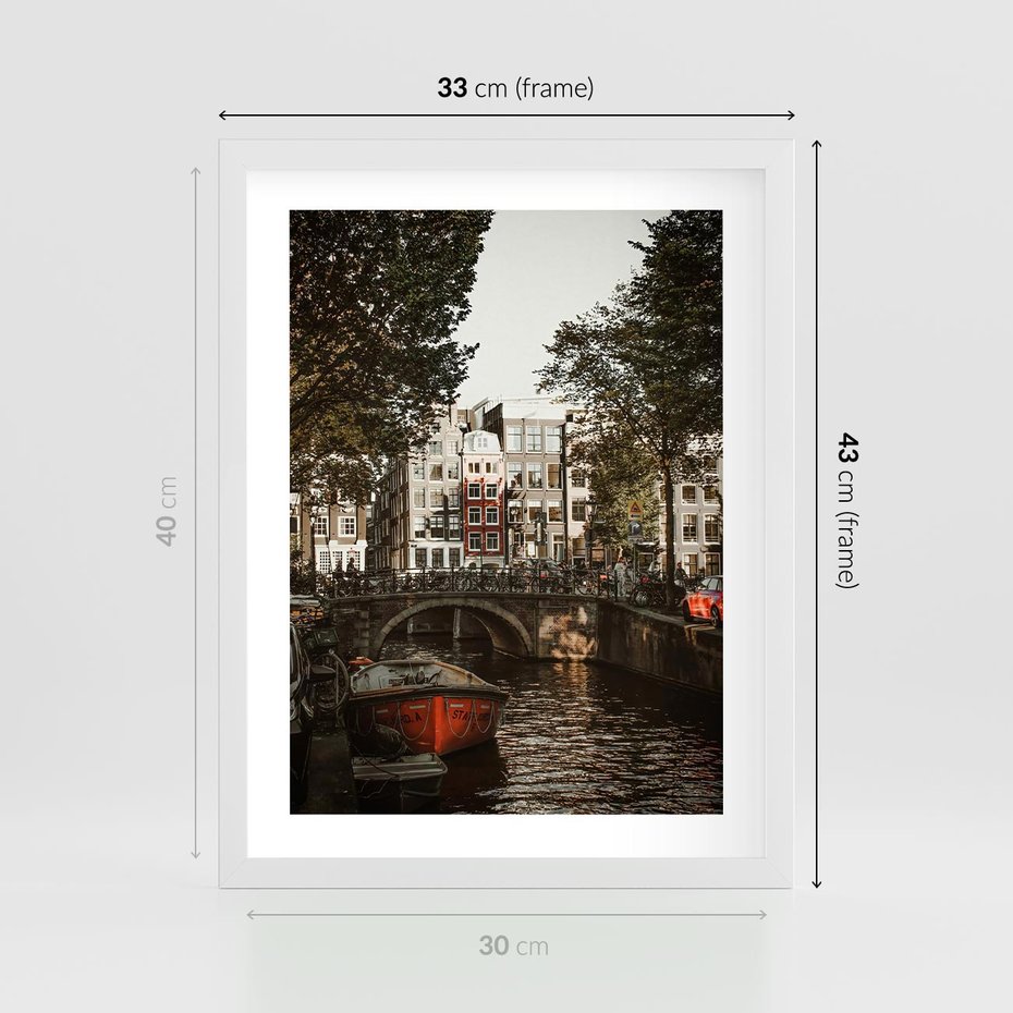 Plakat w ramie 30x40 - Jesienne Uroki Holandii: Kanały i Most - Holandia, kanały - rama biała