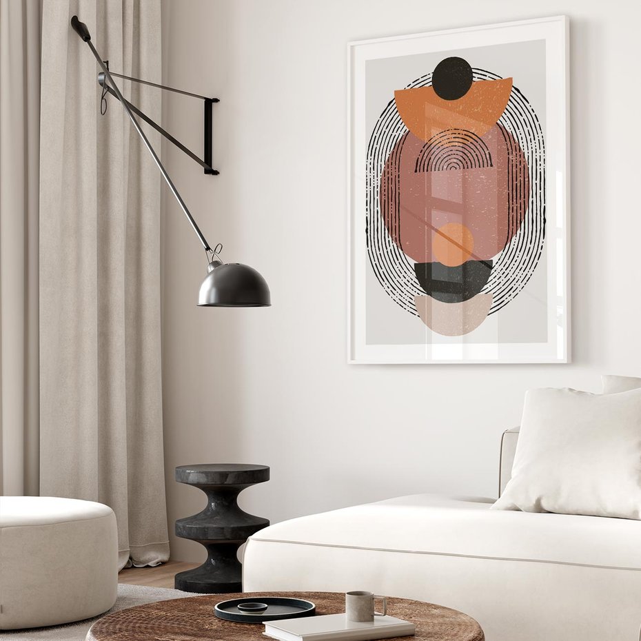 Plakat w ramie 40x50 - Abstrakcja w Odcieniach Brązu i Beżu - geometria, abstrakcyjna grafika - rama biała