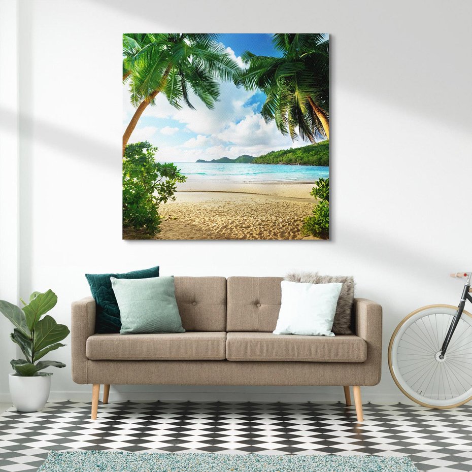 Obraz na płótnie 40x40 - Rajskie Seszele - plaża i palmy - Seszele, plaża