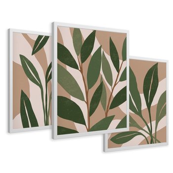 Zestaw obrazy w ramie 30x40 galeria - Liście, graficzne, boho - rama biała
