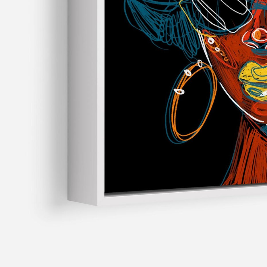 Obraz w ramie 80x80 - Kolorowe Wibracje Rzeczywistości - abstrakcyjny portret kobiety, twarz - rama biała