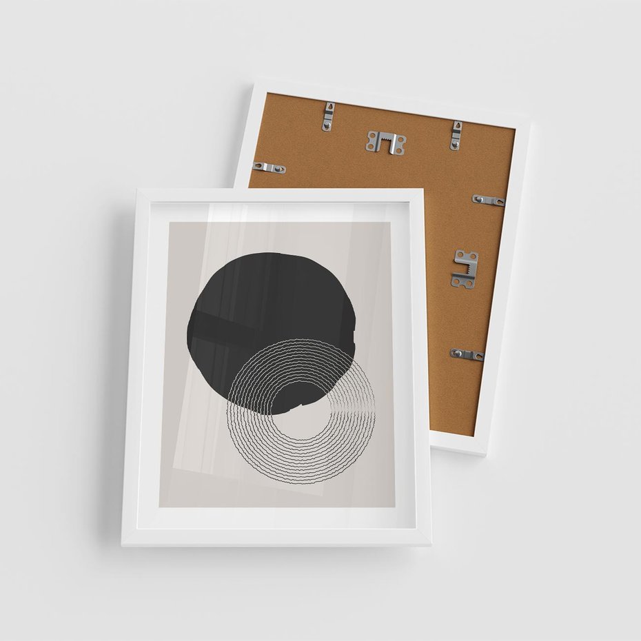 Plakat w ramie 40x50 - Migotliwa Opowieść - abstrakcyjna kompozycja, okręgi - rama biała