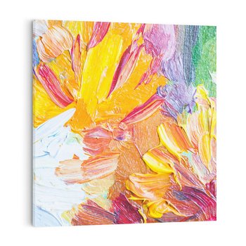 Obraz na płótnie 40x40 - Kwiatowe Harmonie - zbliżenie na obraz olejny, gruba warstwa farby