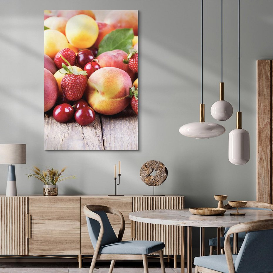 Obraz na płótnie 50x70 - brzoskwinie i wiśnie - owoce, brzoskwinie