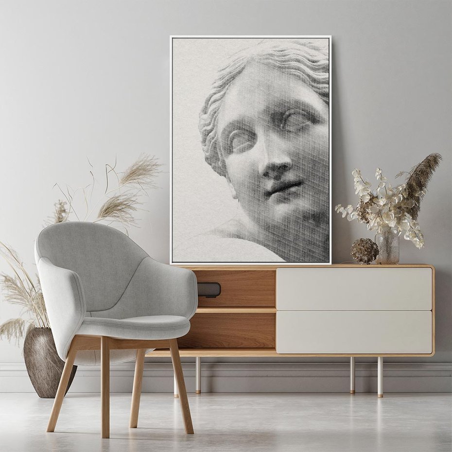 Obraz w ramie 80x120 - Szarość w Kamieniu - monochromatyczna marmurowa rzeźba, odcienie szarości - rama biała