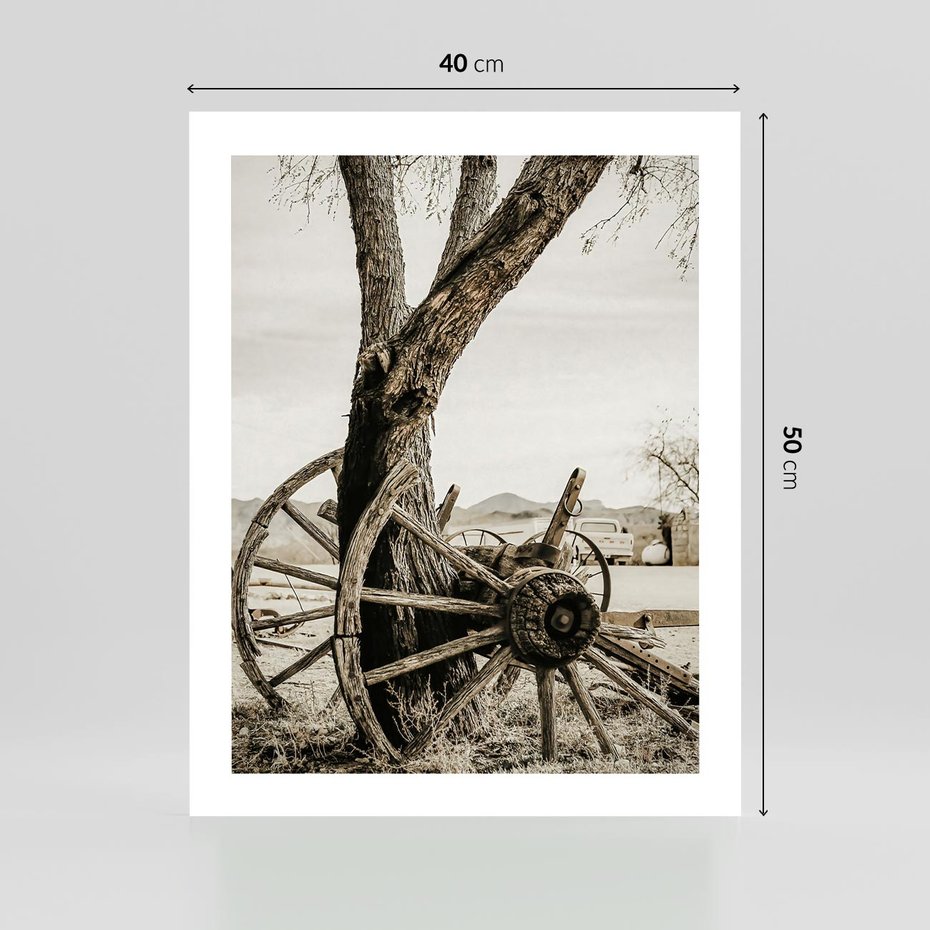Plakat bez ramy 40x50 - Rustykalna Tradycja - koło starego wozu, rustykalny styl
