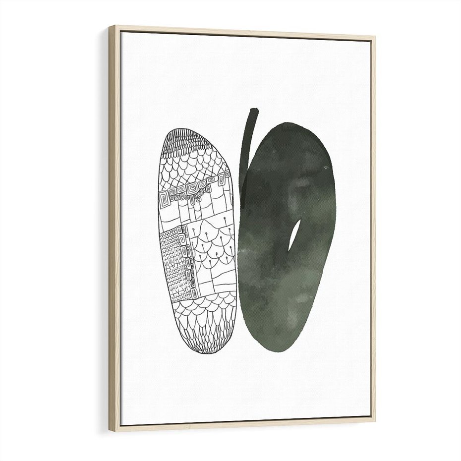 Obraz w ramie 80x120 - Przesunięte Jabłko - minimalistyczny plakat, jabłko - rama drewno