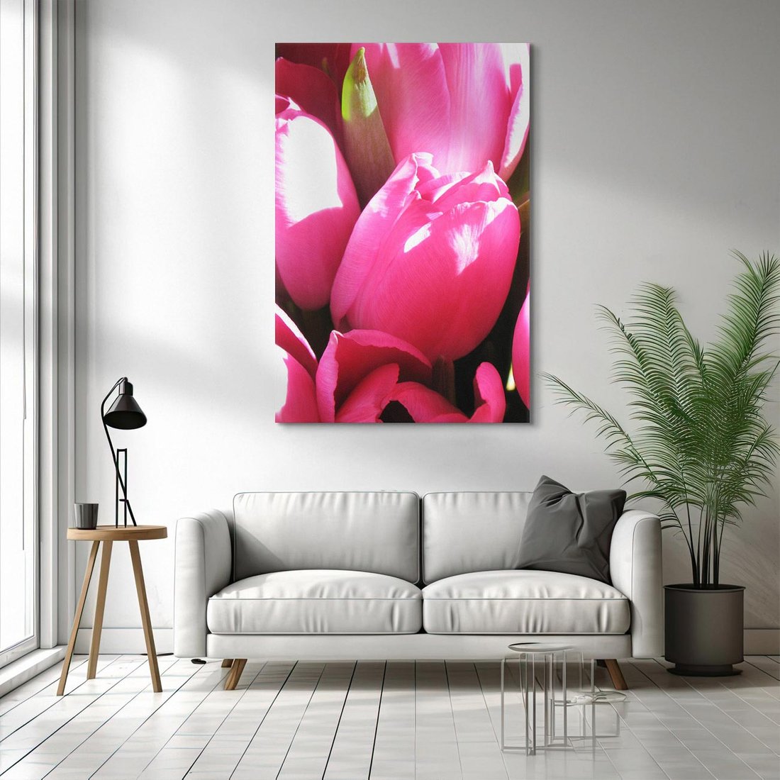 Obraz na płótnie 50x70 - Tulipany w pejzażu - tulipany, kwiaty