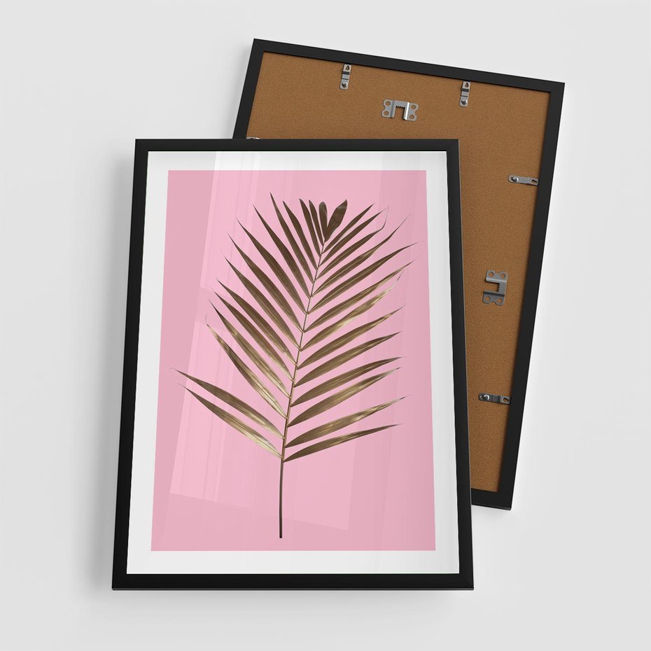 Plakat w ramie 50x70 - Promienie złotej palmy - złota, palma - rama czarna