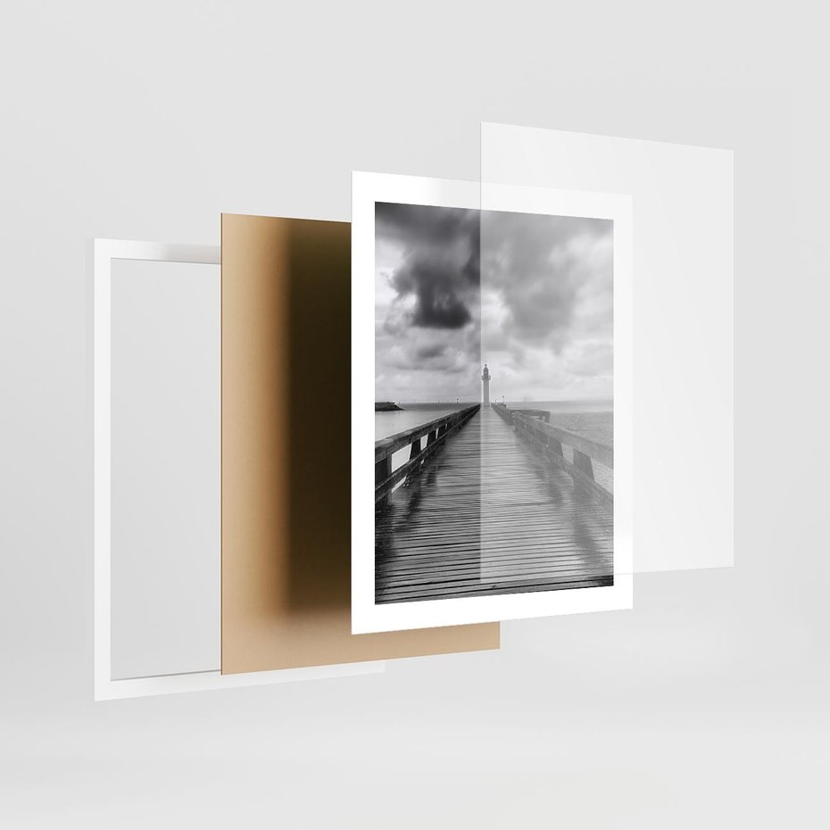 Plakat w ramie 40x50 - Romantyczny pomost z latarnią - pomost, latarnia - rama biała