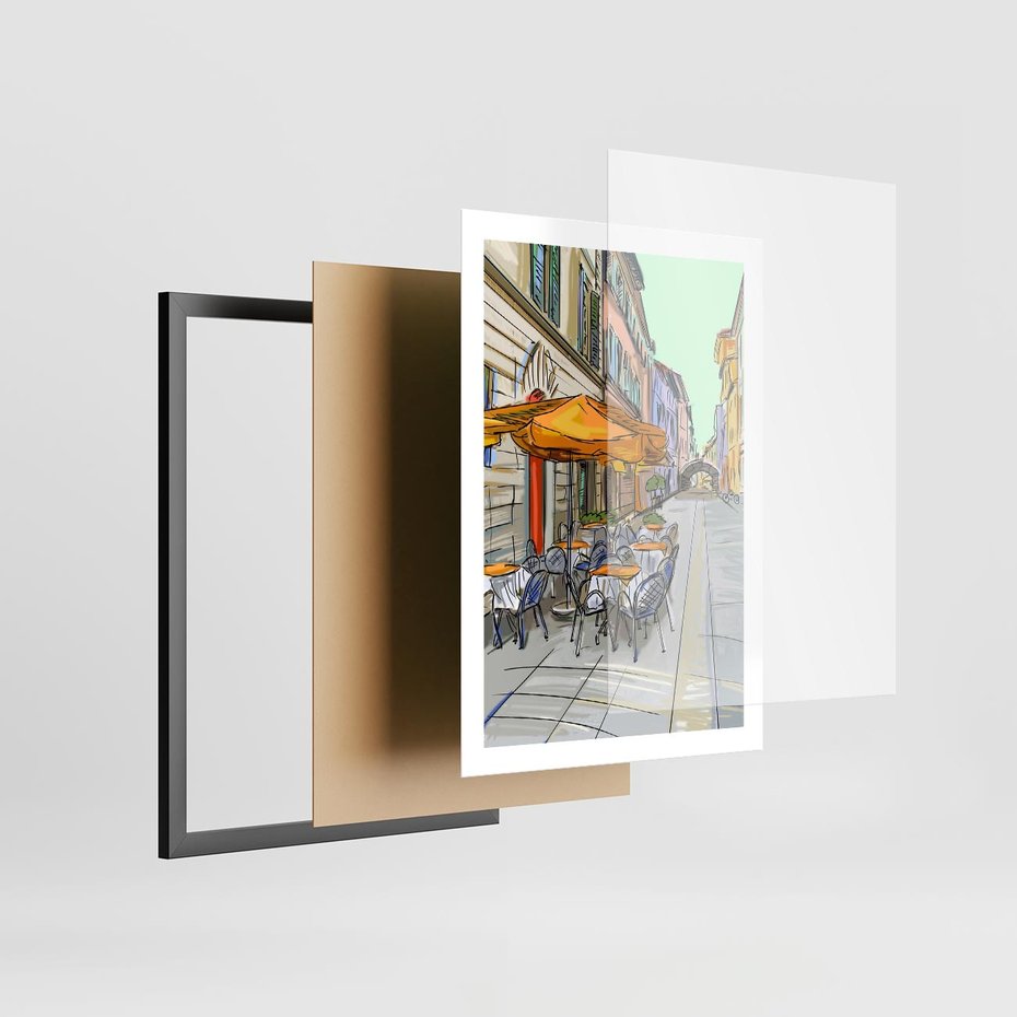 Plakat w ramie 50x70 - Kawiarenkowy Szkic - malowany, szkic - rama czarna