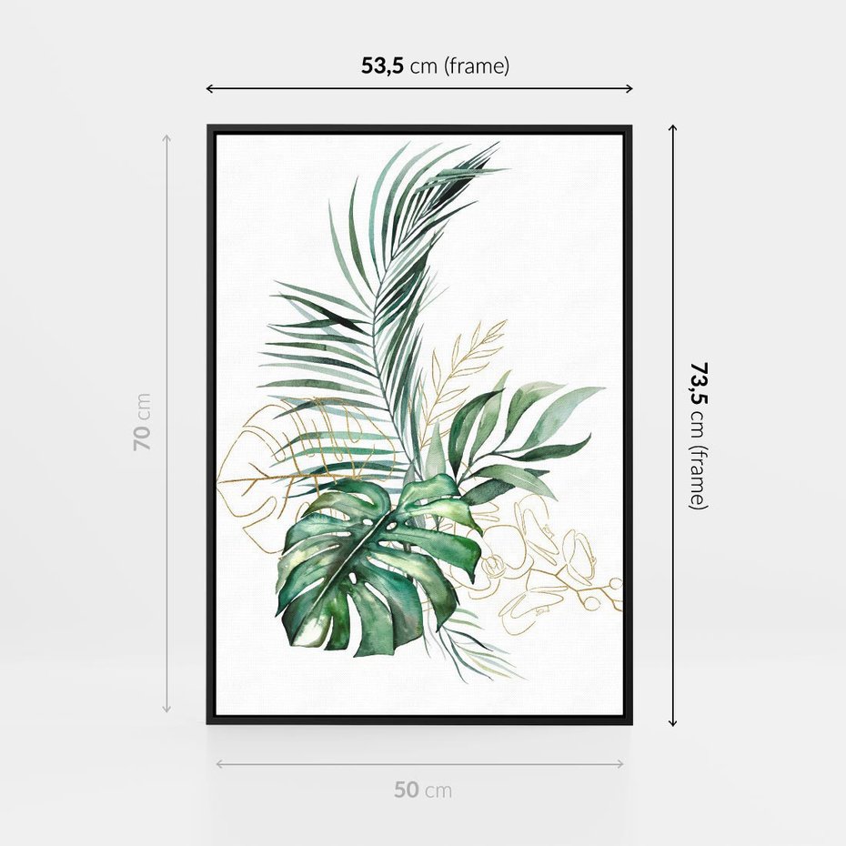 Obraz w ramie 50x70 - Luksus w Detalu - złote, liście - rama czarna