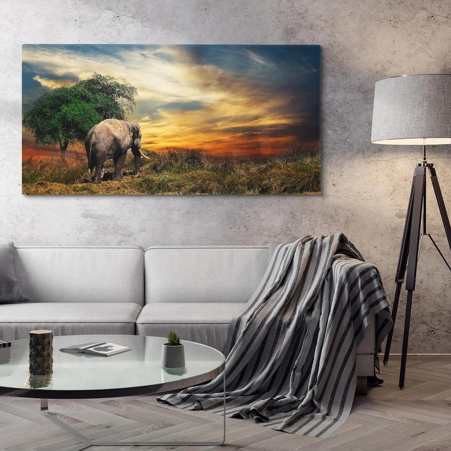 Obraz na płótnie 140x70 - Potęga słonia na afrykańskiej sawannie - słoń, sawanna